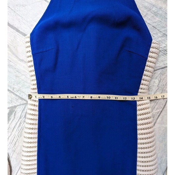 Carmen Marc Valvo Couture Size 6 Blue Colorblock Bodycon Dress Silk Wool Leather - Picture 5 of 9